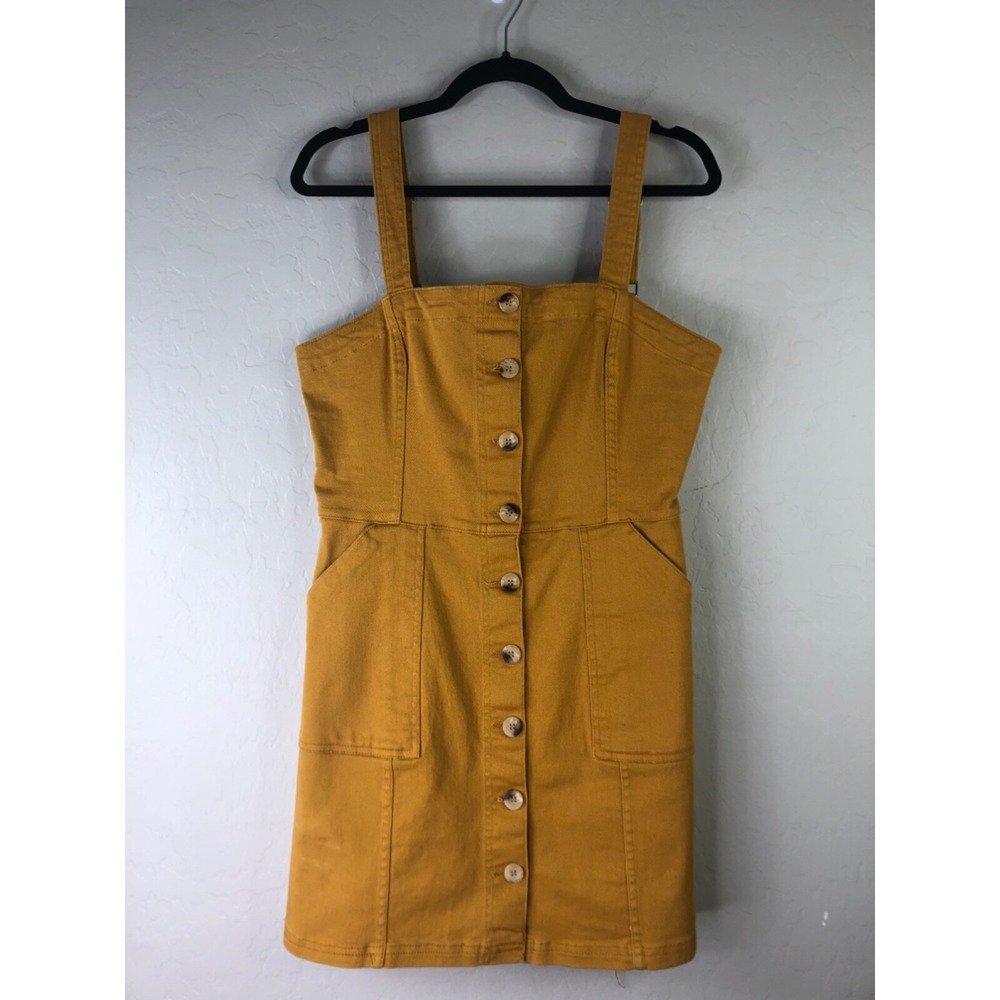 DIVIDED H&M Women's US 8 Gold Yellow Jumper‎ Bib Dress Button Front